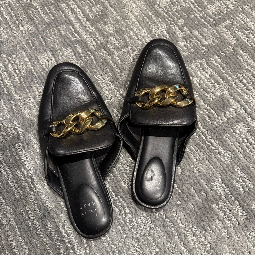 a new day Black Mules with Gold Chain